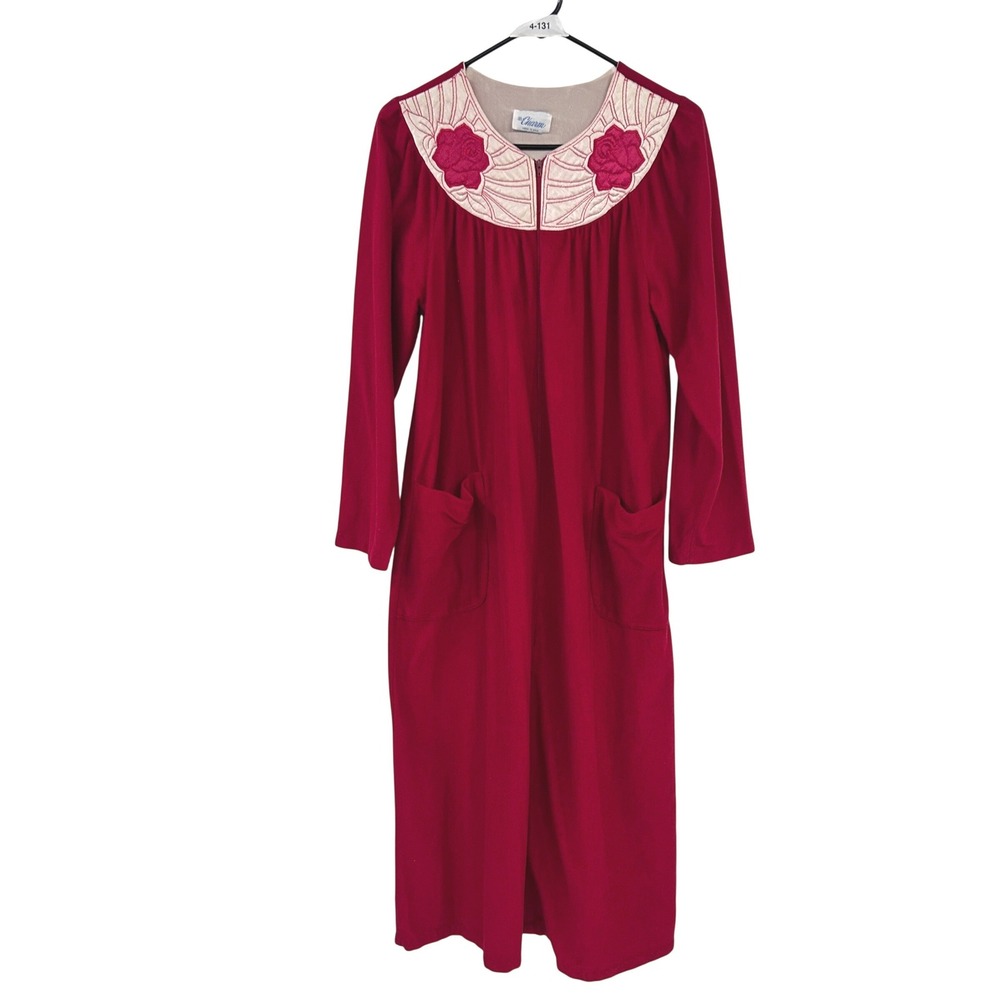 Vintage 70s Prairie Robe Embroidered Rose Long Housecoat Romantic Folk USA